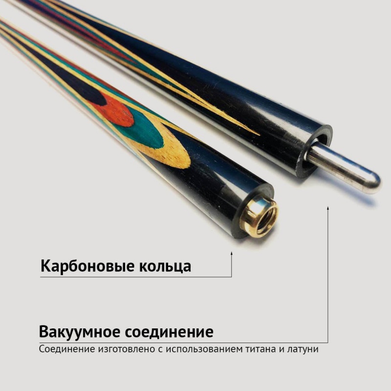 Кий Геннадия Баринова из эбена с напряжённым запилом 8-ми лучевой цветок с крашеными запилами