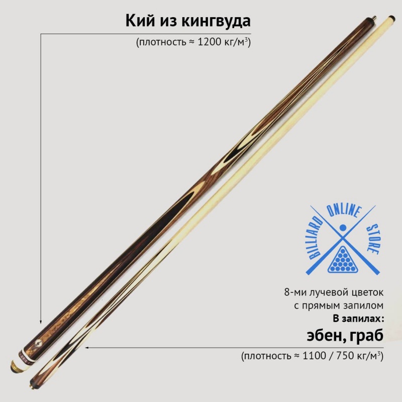 Кий Алексея Вараксина из кингвуда с запилом 8-ми лучевой цветок