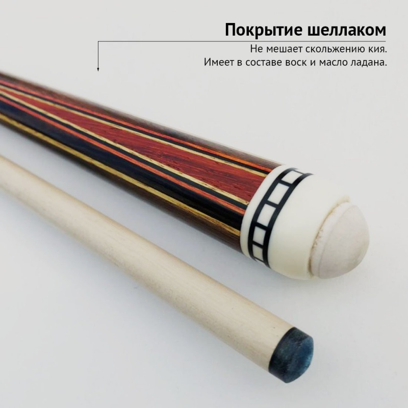 Кий Геннадия Баринова из пламенного эбена с напряжённым запилом 8-ми лучевой цветок