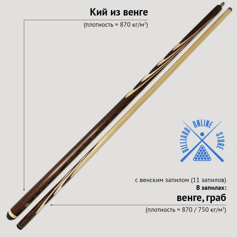 Кий Сергея Чухно из венге с венским запилом (11 запилов)