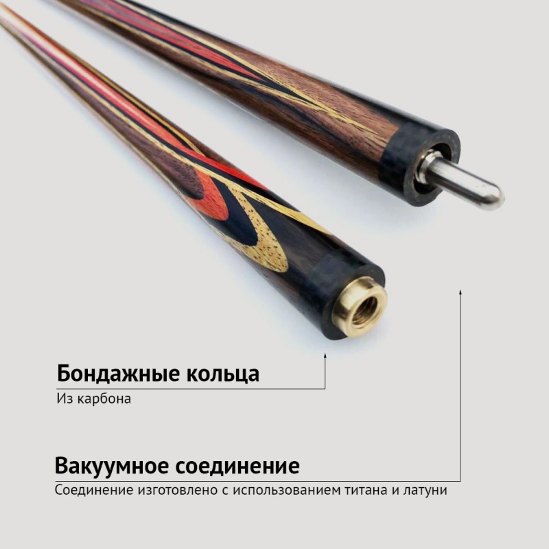 Кий Геннадия Баринова из пламенного эбена с напряжённым запилом 8-ми лучевой цветок