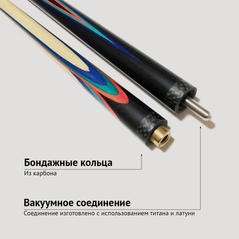 Кий Сергея Чухно из чёрного граба с крашенными напряжёнными запилами (6-ти лучевой цветок)